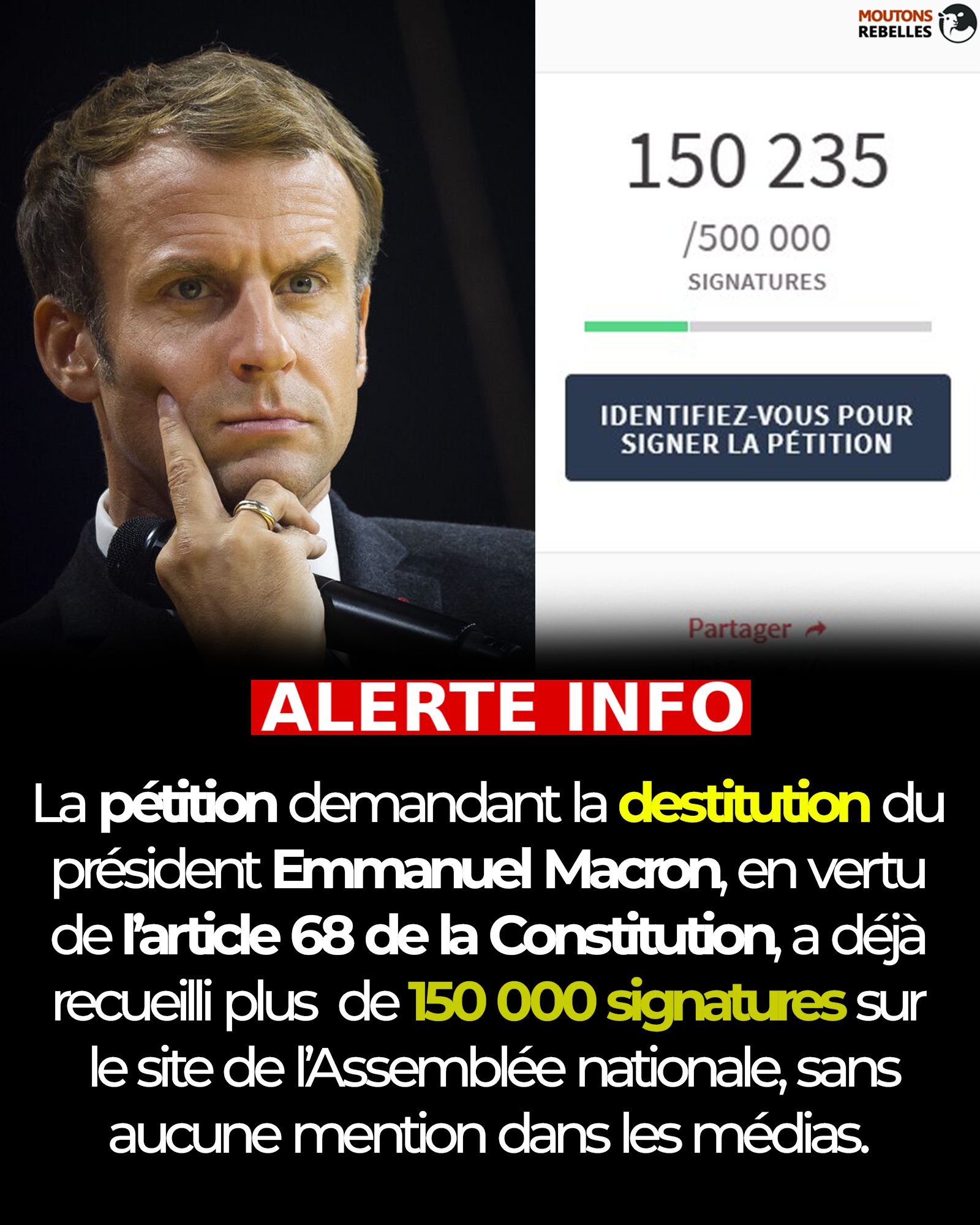 La pétition pour la destitution de Macron atteint 150.000 signatures et toujours rien dans les merdias !